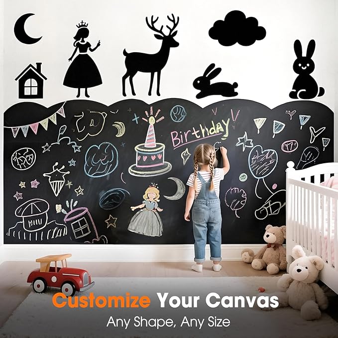 Chalkboard Wallpaper Peel and Stick, 35.4"x118.1" Blackboard Contact Paper Self - Image 2