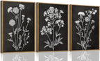 KISSFOX Framed Floral Botanical Canvas Wall Art Vintage Black Background Plant by KISSFOX