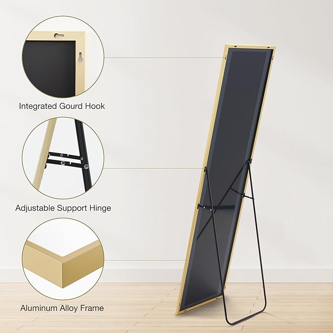 DUMOS Gold Full Length Mirror 59"x16.5" Full Body Floor Mirror - Image 6
