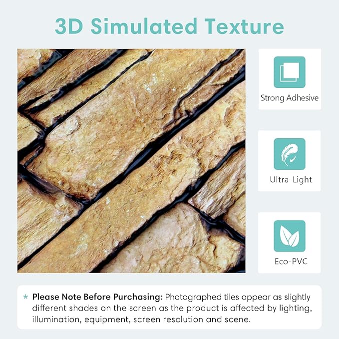 Commomy 3D Faux Stone Wall Panel Peel and Stick Wall Tiles - Image 3