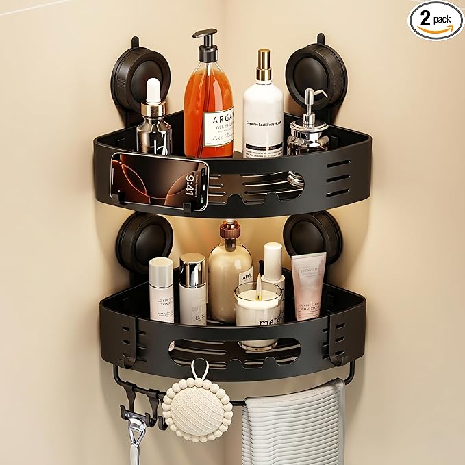 Voldra Glass Corner Shower Caddy, 2 Pack Adhesive Corner Shower Shelves by VOLDRA