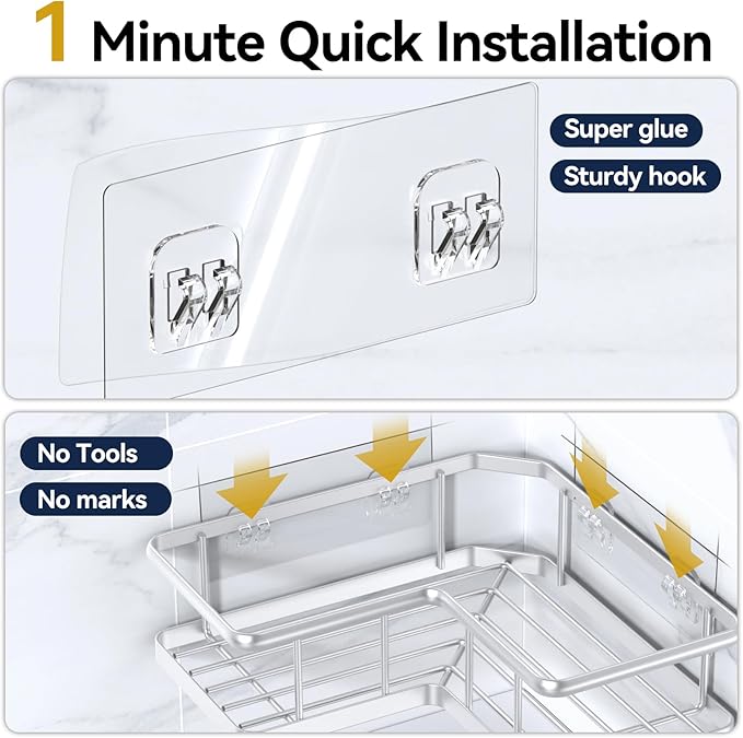 YASONIC Shower Caddy Corner, No Drilling Shower Organizer Corner - Image 6