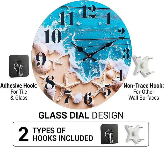 Indoor/Outdoor Clocks Waterproof, Glass Rustic Beach Decor Wall Clock - Image 7