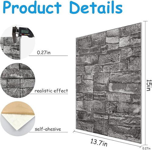 3D Wall Panels Peel and Stick in Black Grey, Faux Brick Wall Panels - Image 2