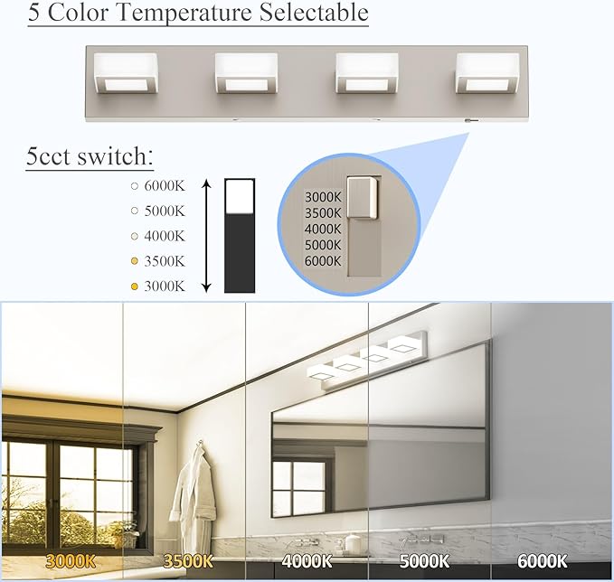 Ralbay 5 Color Temperature Brushed Nickel Vanity Lights - Image 2