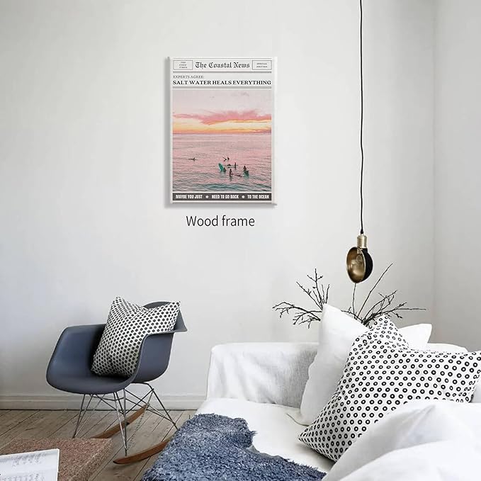 Pink Beach Newspaper Posters Vintage Fashion Coastal Girl Surf Wall Art 12X16 - Image 5