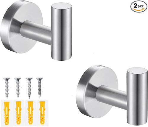 2 Pack Silver Bathroom Towel Hooks Robe Hook Holder Wall Mount Heavy Duty Wall by Homagic