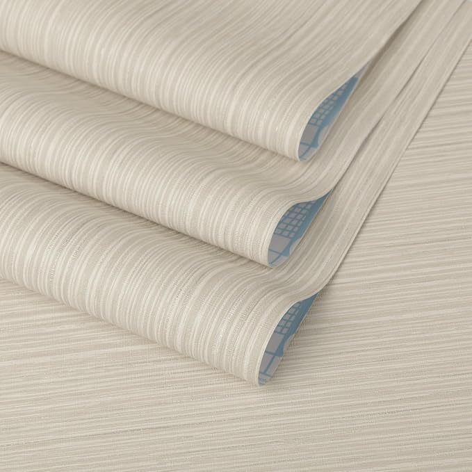 TANONE Beige Grasscloth Peel and Stick Wallpaper, Faux Linen Textured Self by TANONE