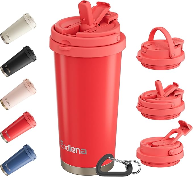 16oz Tumbler with 3 in 1 Lid - Travel Coffee Tumbler - 100% Leakproof and Spill Proof for Hot and Cold Drink - Coffee Mug for Travel, Office, School...(Red)
