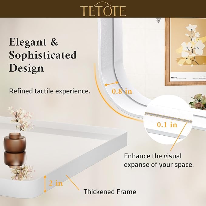 TETOTE 48 x 36 White Mirror for Bathroom Metal Frame Wall Mounted Rectangle - Image 4