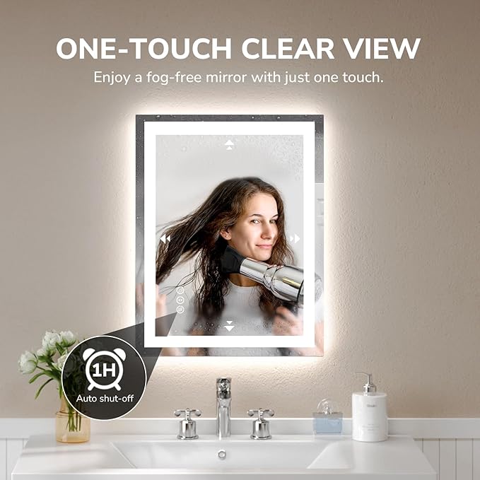USHOWER LED Bathroom Mirror 20x28 Inch Tempered Glass - Image 2