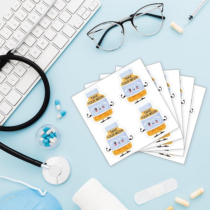 YAZMEEN 20 Pcs Cute Medical Nurse Stickers 2.5'' Take Your Meds Stickers Funny Decorative Decals for Water Bottle Laptop Phone Appreciation Gifts for Pharmacy Pharmacist Nurse Doctor Medical Work