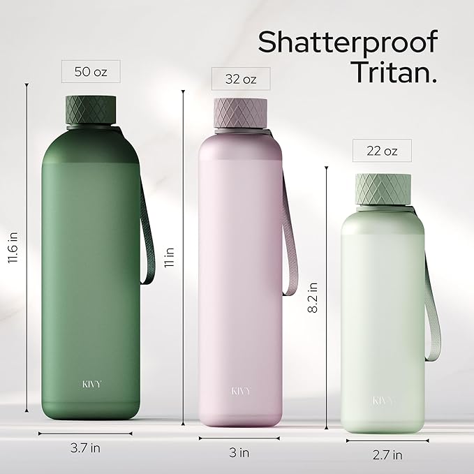 KIVY Large Water Bottle 50oz [Lightweight & Shatterproof] Fits Backpack & Cupholder for Travel, Sports, School - Extra large water bottle no straw - 1.5 Liter water bottles - 50oz Water bottle Taupe