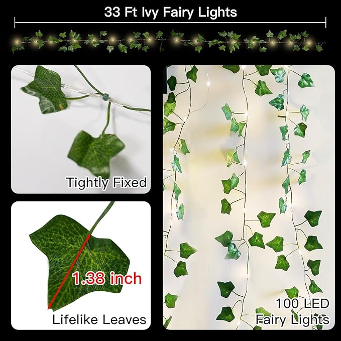 suddus Vine with Fairy Lights Battery Operated, 33ft 100 LED Ivy String Lights - Image 5