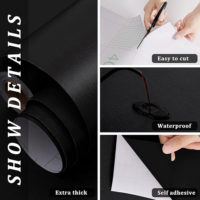 FUKU MON 23.6" X 393" Dark Gray Wallpaper Peel and Stick Contact Paper Solid - Image 7