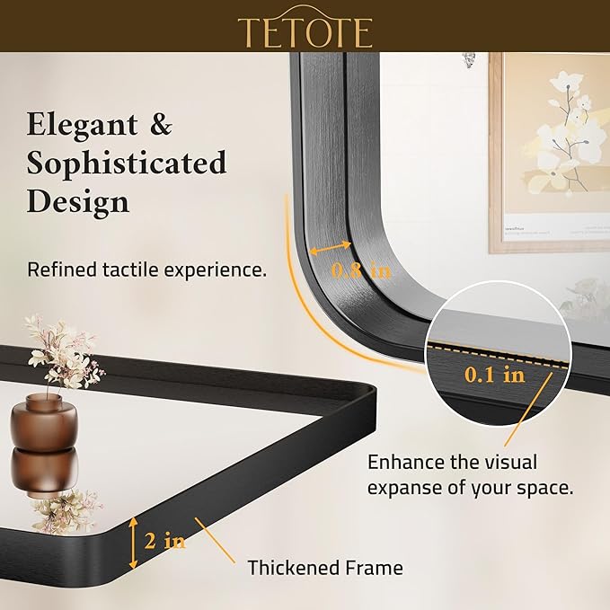 TETOTE 32 x 36 Inch Black Mirror - Image 4