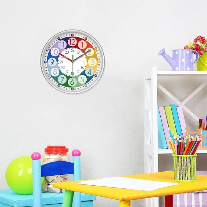 XFM Learning Clock for Kids 12 Inch Colorful Teaching Time Wall Clocks Battery - Image 2