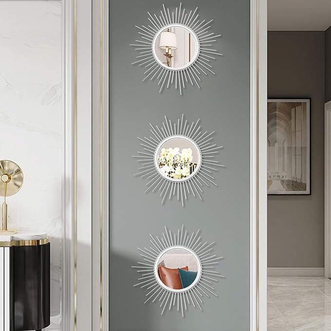 3 Pack Metal Mirrors for Wall Sunburst Wall Mirrors Home Décor Decorative - Image 5