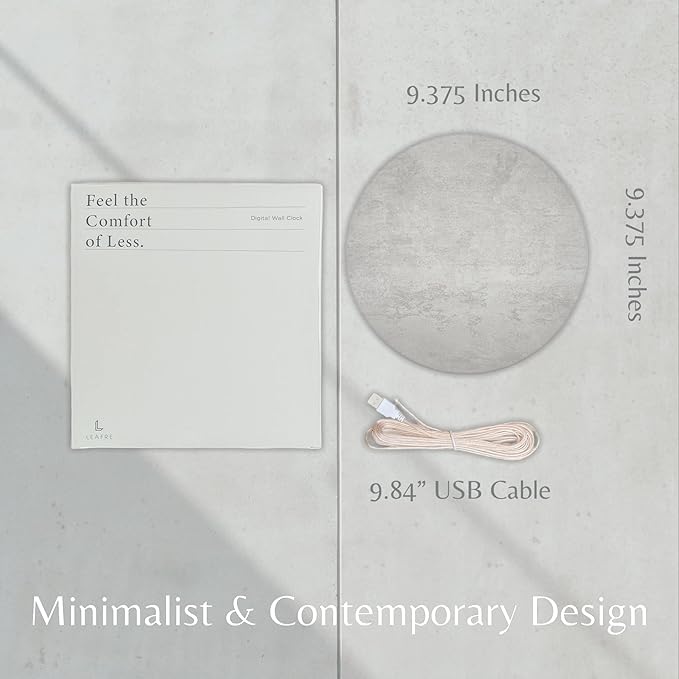Minimalist LED Digital Wall Clock – USB Powered | Grey Concrete Style | 12/24 - Image 7