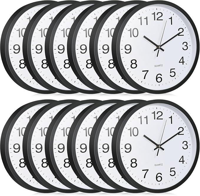 Inbagi 12 Pieces Silent Wall Clock Large 12 Inches Quartz Analog Clock Non by Inbagi