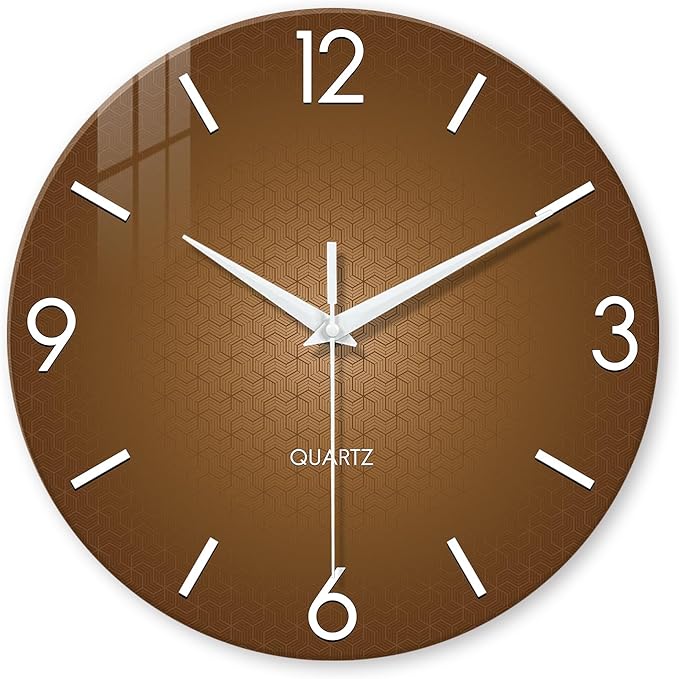 XFM Brown Wall Clock 12 Inch Modern Silent Wall Clocks Battery Operated Round by XFMWallClock