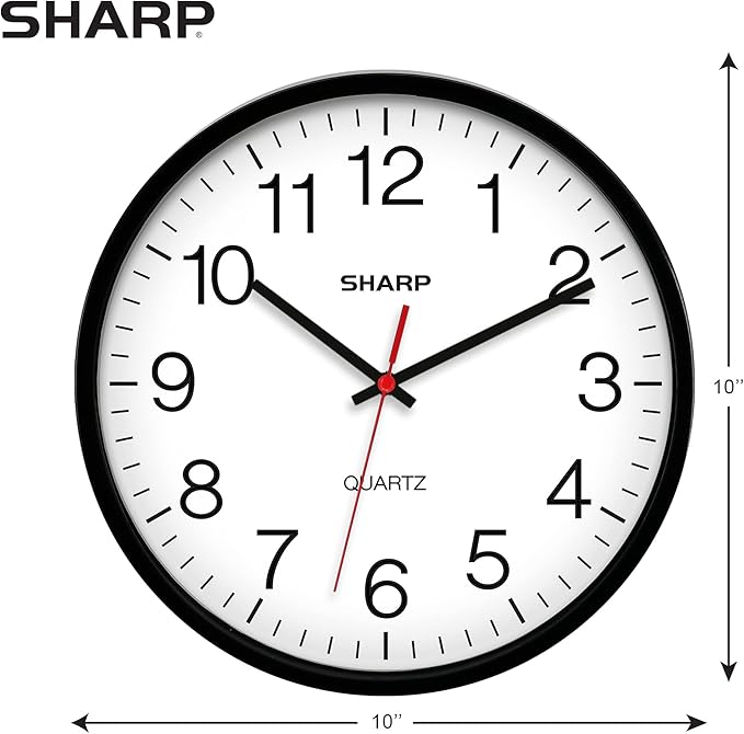 Sharp Wall Clock Silent Non Ticking 10 Inch Quality Quartz Battery Operated - Image 3