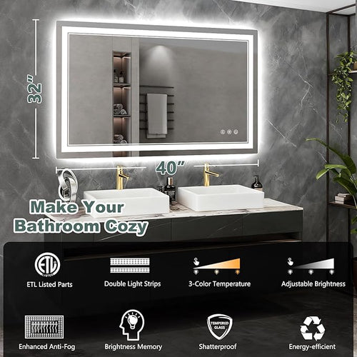 40x32 Inch LED Bathroom Mirror - Image 2