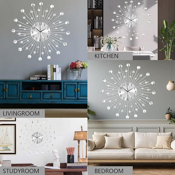 SIN&MI Large Wall Clock for Living Room Decor Non-Ticking Quiet Metal Quartz - Image 4