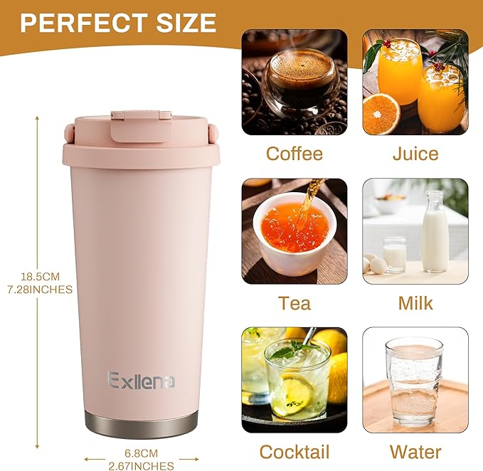 16oz Tumbler with 3 in 1 Lid - Travel Coffee Tumbler - 100% Leakproof and Spill Proof for Hot and Cold Drink - Coffee Mug for Travel, Office, School...(Pink)