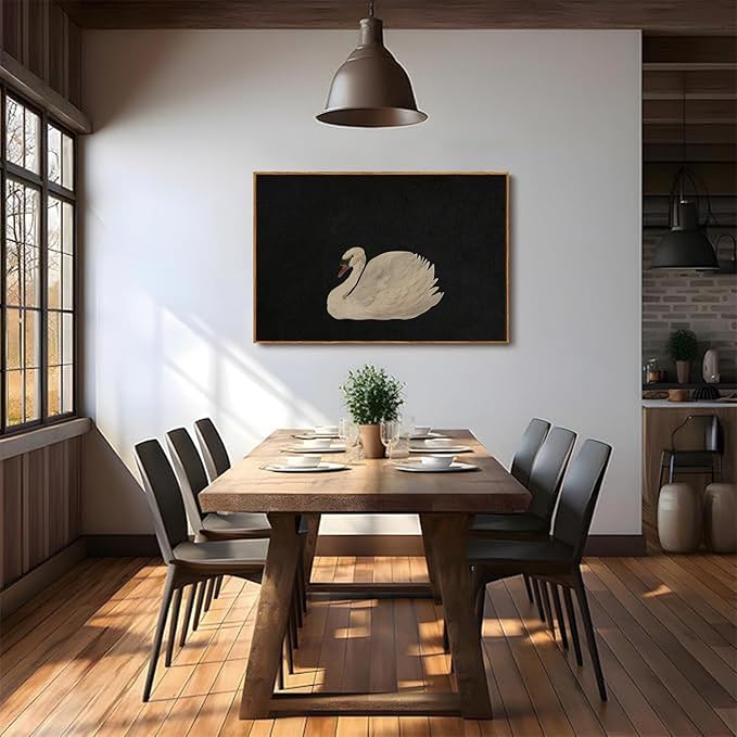OIQArtOIQ Vintage Framed Wall Art Moody Grace Swan Canvas Art Prints Rustic - Image 5
