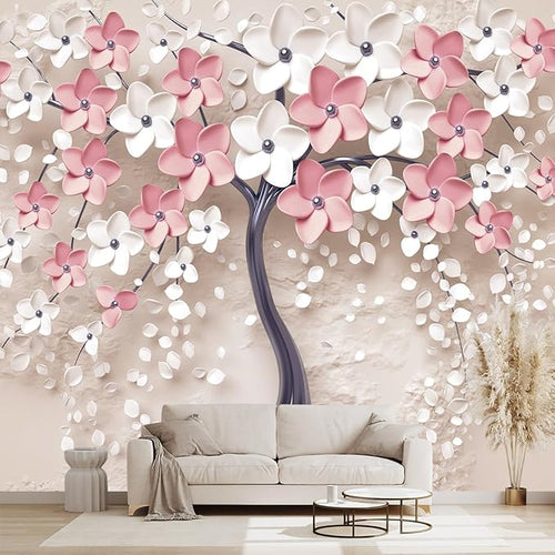 3D Relief Abstraction Pink Flowers Tree Mural Bedroom Floral Wallpaper Room by WXHFM