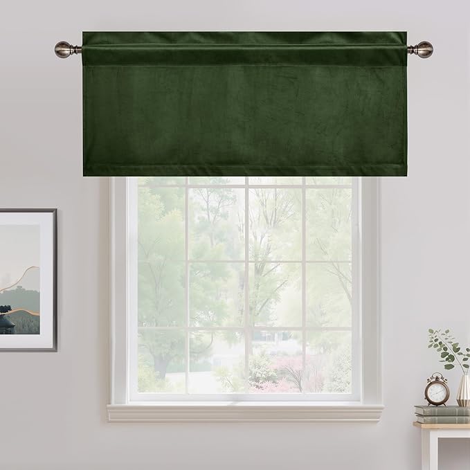 NICETOWN Velvet Cafe Windows Valance, Olive Green Window Treatment - Image 7