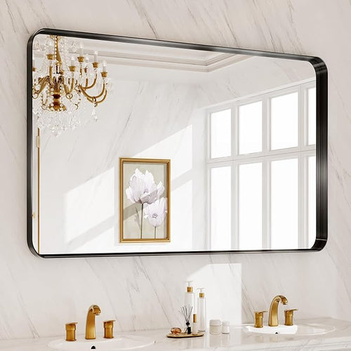 40X30 Inch Black Metal Framed Bathroom Mirror - Image 2