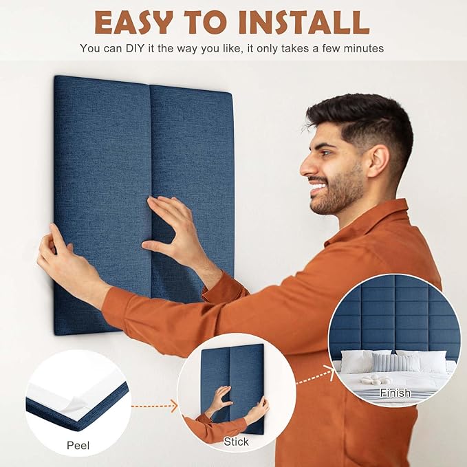 IF NOW Upholstered Wall Mounted Headboard, 3D Soundproof Wall Panels Peel and - Image 6