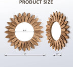 Honiway Wall Mirror Decorative 12 inch Rustic Wood Mirror Sunburst Boho Mirror - Image 5