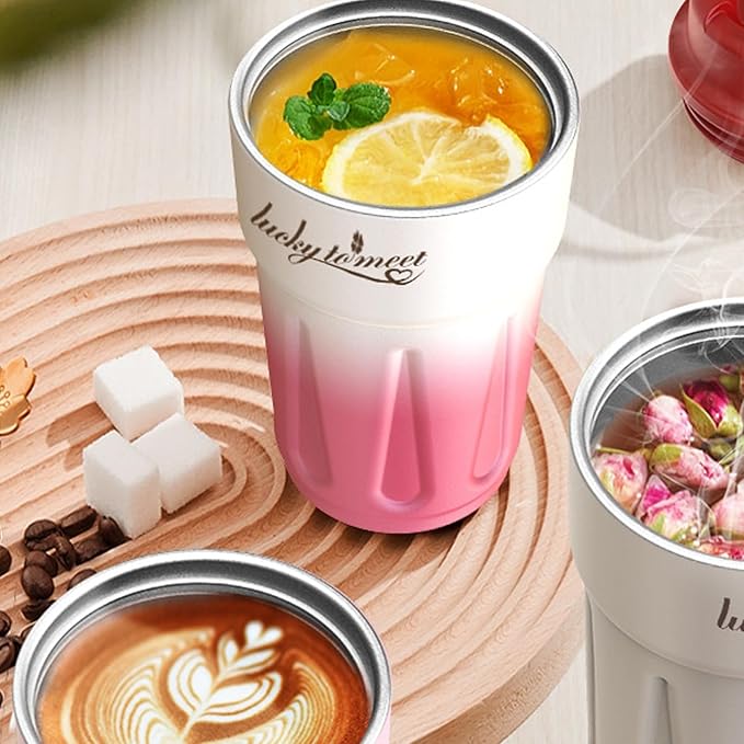 Stainless Steel Insulated Coffee 14 Oz, Travel Coffee Mug With Lid, Tumbler With Stainless Steel Vacuum Insulation, Leakproof Thermex for Commute,Office & Gifts, for Ice, Water, Tea, Rose Red