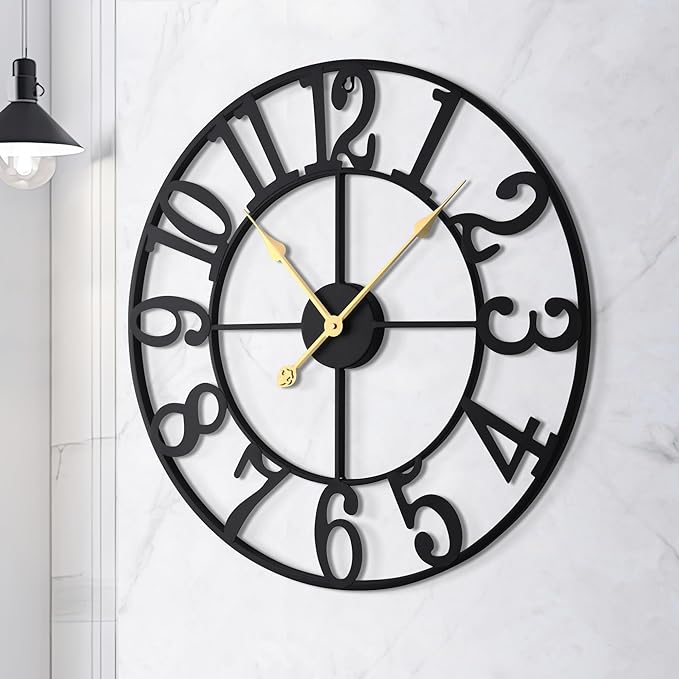 LEIKE Large Wall Clock, Battery Operated, Decorative Retro Black Metal Clock - Image 4