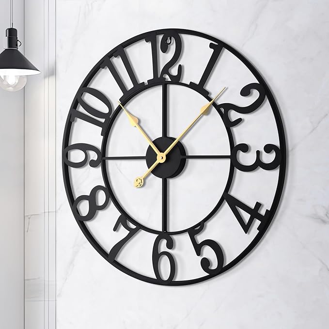 LEIKE Large Wall Clock, Battery Operated, Decorative Retro Black Metal Clock - Image 5