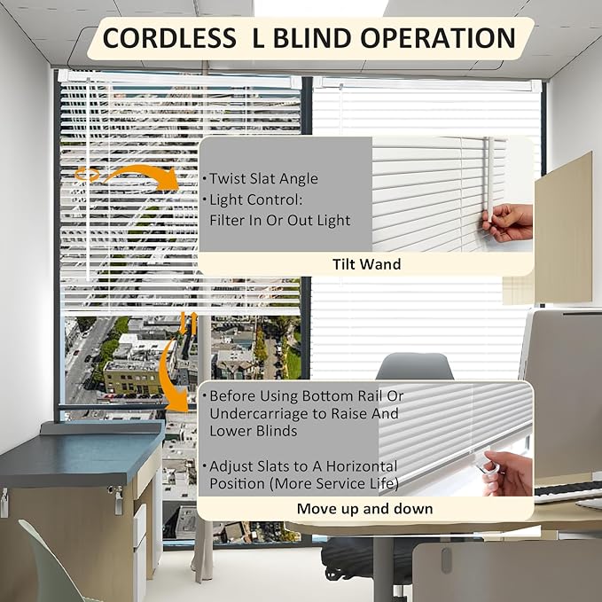 Cordless Vinyl Mini L Blinds 30" W x 36" H, Light Filtering, Arrive 1/2 Inch - Image 3