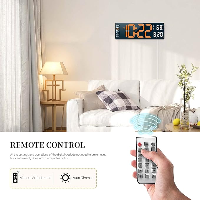 Abovsare Digital Wall Clock for Living Room Decor, Desk Alarm Clock for Bedroom - Image 4