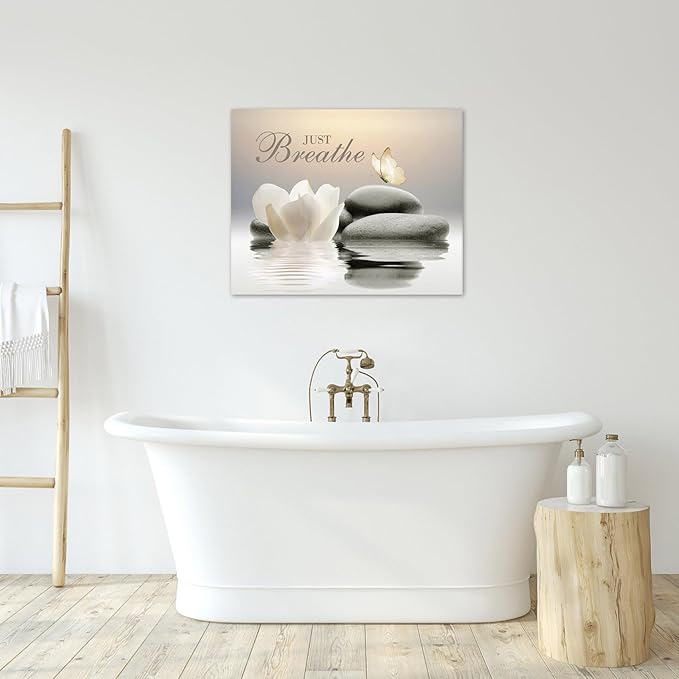 EOBTAIN Zen Wall Art Butterfly and Water Lily Flower Stone Relaxing Spa - Image 7