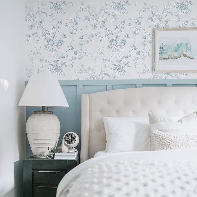 Ismoon Blue Wallpaper Peel and Stick Floral Vintage Stick on Wall Paper French - Image 3