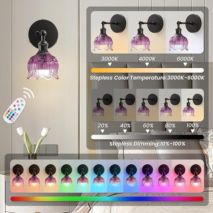 Vintage Wall Sconce - 5000mAh Rechargeable Dimmable Wireless Powered Light - Image 4