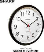 Sharp Wall Clock – Black, Silent Non Ticking 14 Inch Quality Quartz Battery - Image 2