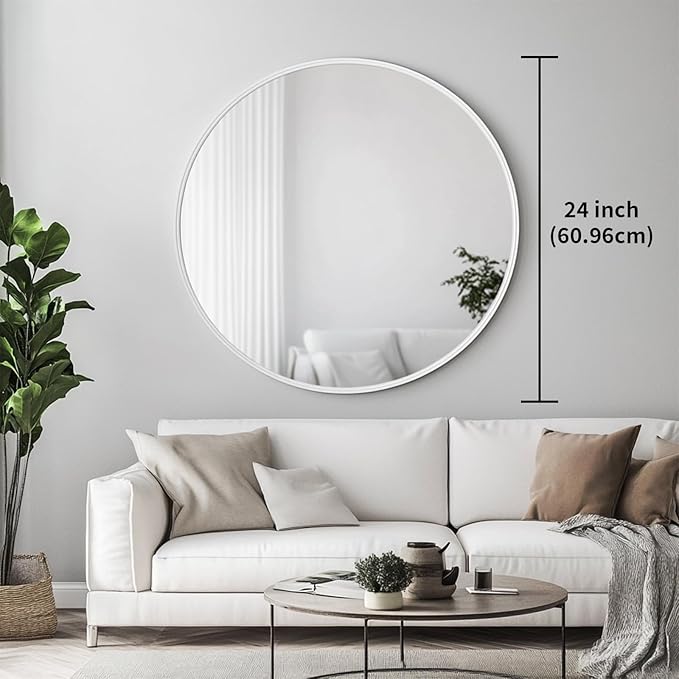 Oruii White Round Mirror, Circle Wall Mirrors Metal Frame, Circular Mirrors - Image 3