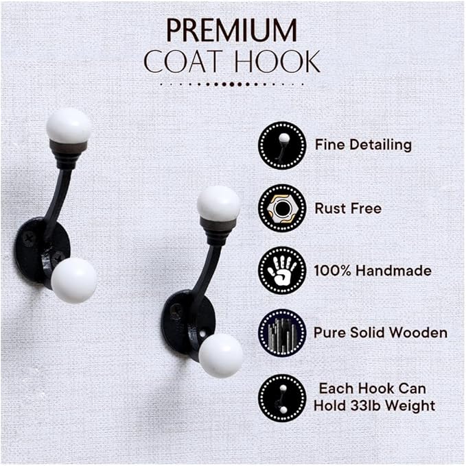 Indian Shelf Pack of 12 Double Prong White Decorative Coat Hooks Unique Coat - Image 2