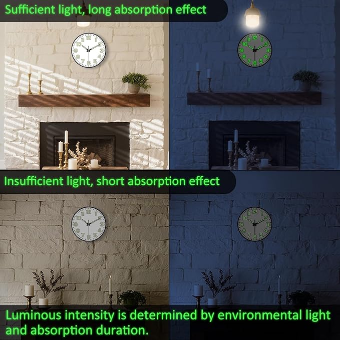 12 Inch Silent Wall Clocks Battery Operated, Glow in The Dark Wall Clock - Image 6
