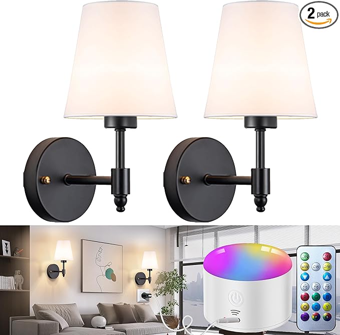 YHCDLAMP Battery Operated Wall Sconces Set of Two, Rechargeable Wireless Wall by YHCDLAMP
