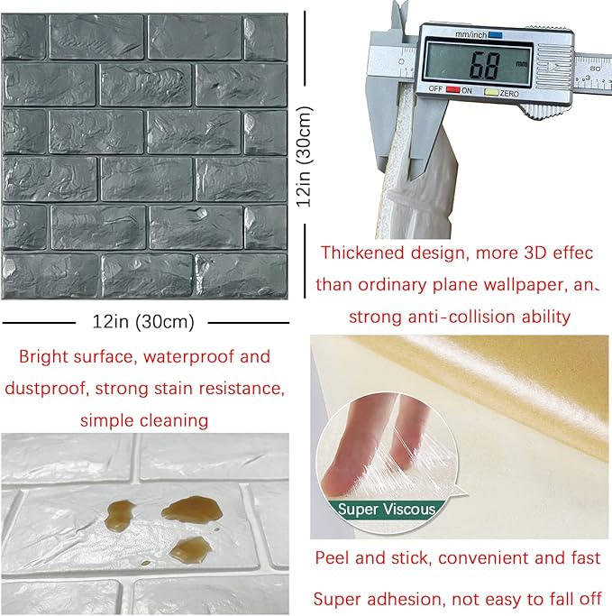 3D Wall Panels Peel and Stick 30PCS Gray Foam Brick Wallpaper - Image 5