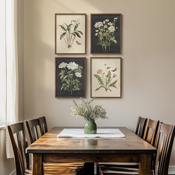 Framed Vintage Botanical Wall Art Bedroom, 4 Piece Rustic Farmhouse Floral - Image 5